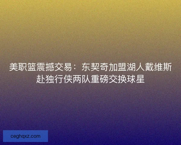 美职篮震撼交易：东契奇加盟湖人戴维斯赴独行侠两队重磅交换球星